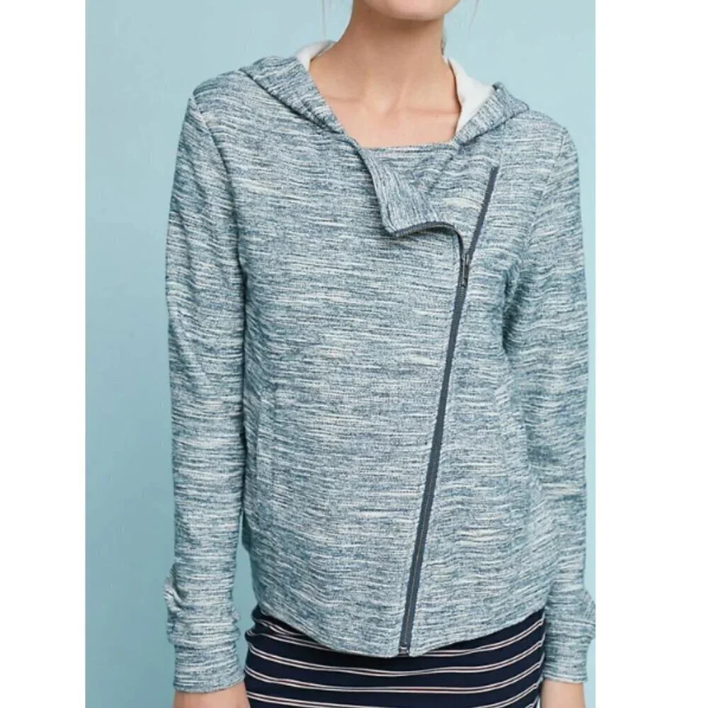 Anthropologie Moto Zip Hoodie Sweater Womens Extra Small Gray Cotton Crop Jacket